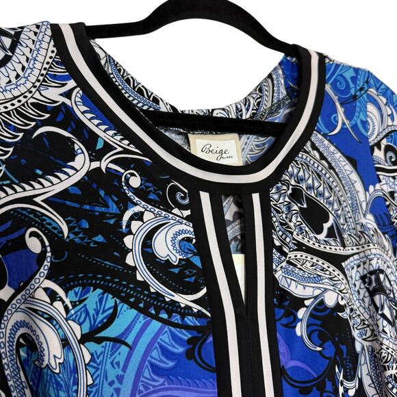 NWT Beige by ECI Blue & Black Paisley print stretch 3/4 sleeve dress Size 10 - Picture 3 of 8